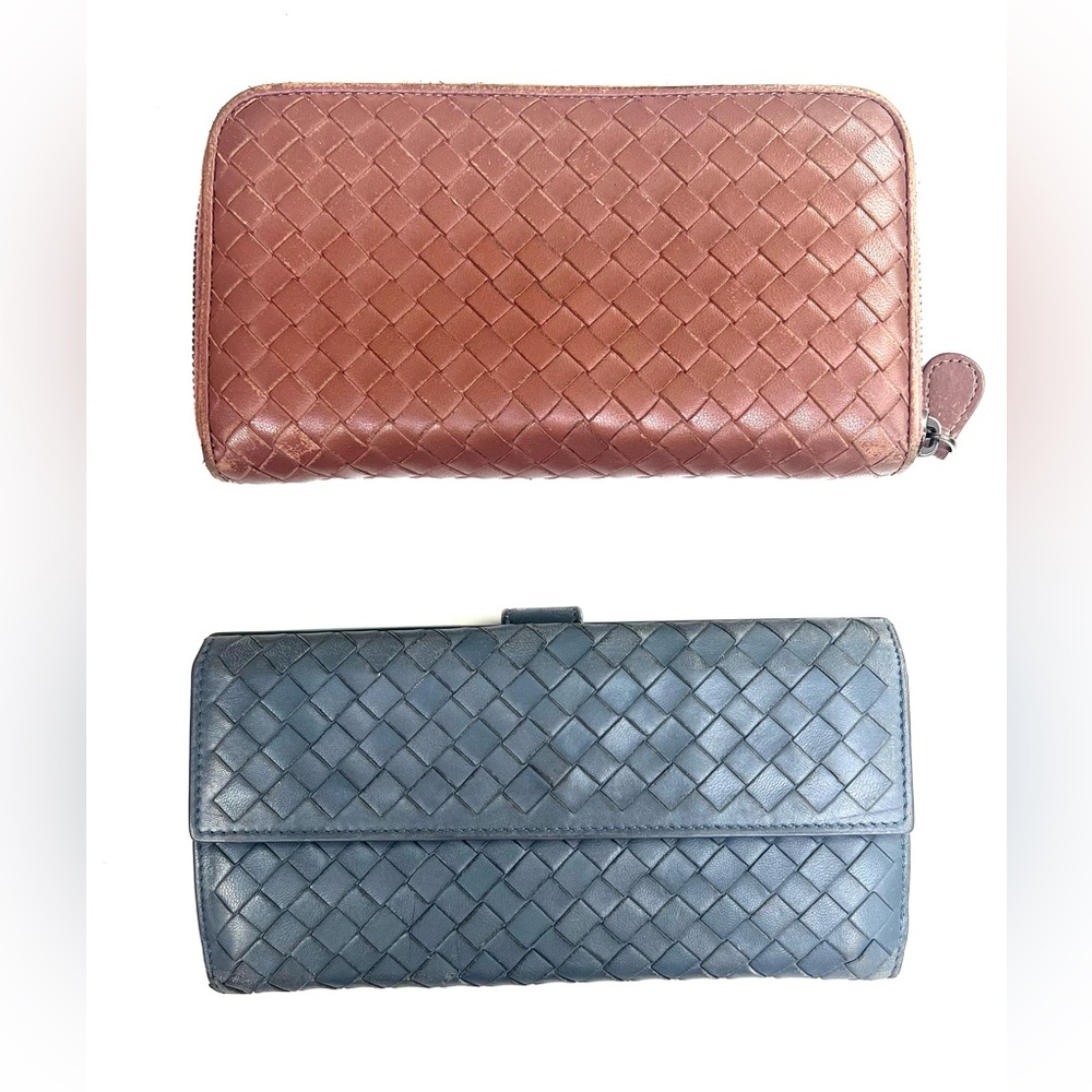 Bottega Veneta Wallet Bundle. Two - Blue/Grey and Dusty Pink/Rose